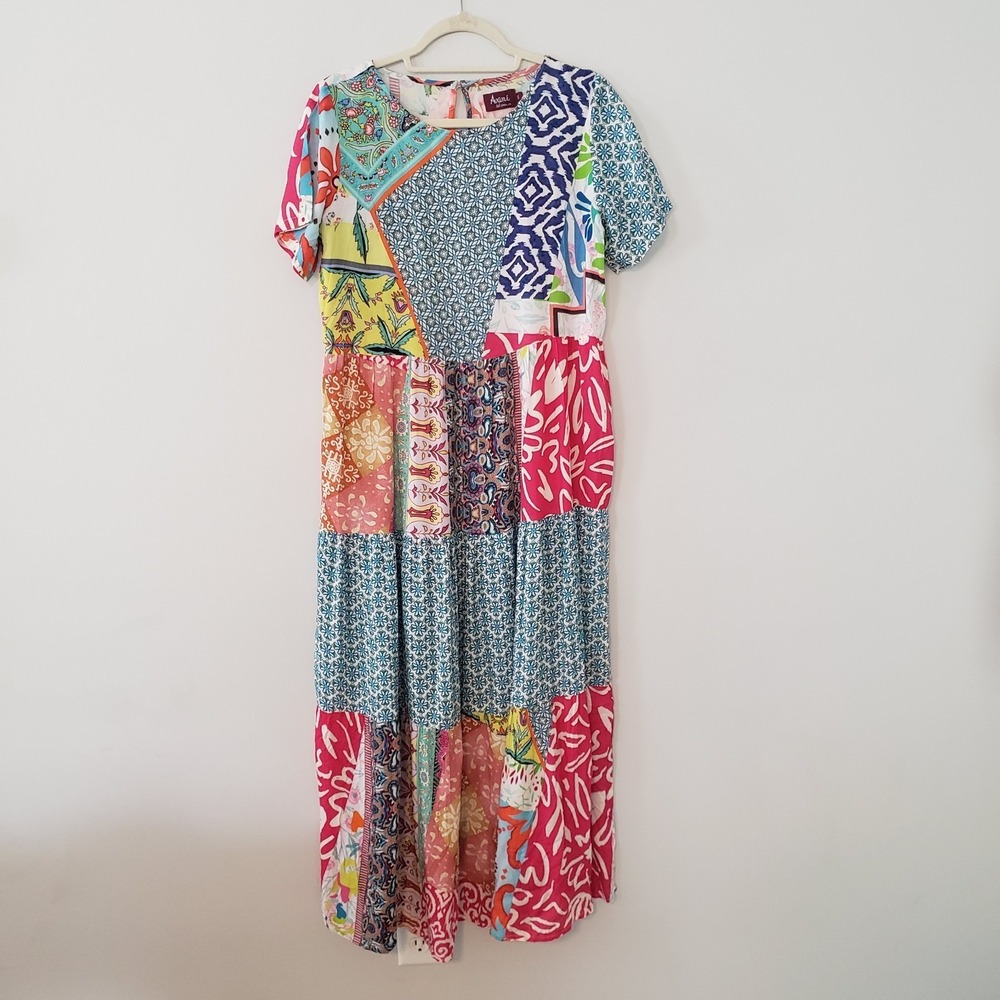 Avani Del Amour Patchwork Look Maxi Dress SMALL Festival Concert Boho Hippie
